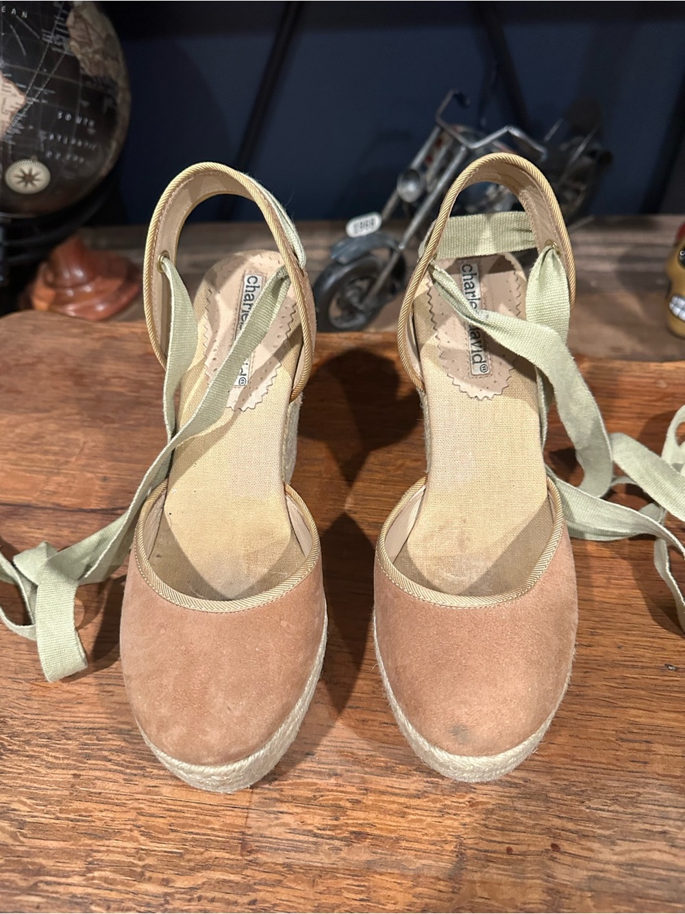 Charles by Charles David Suede Espadrille Wedges with Sage Ankle Ties